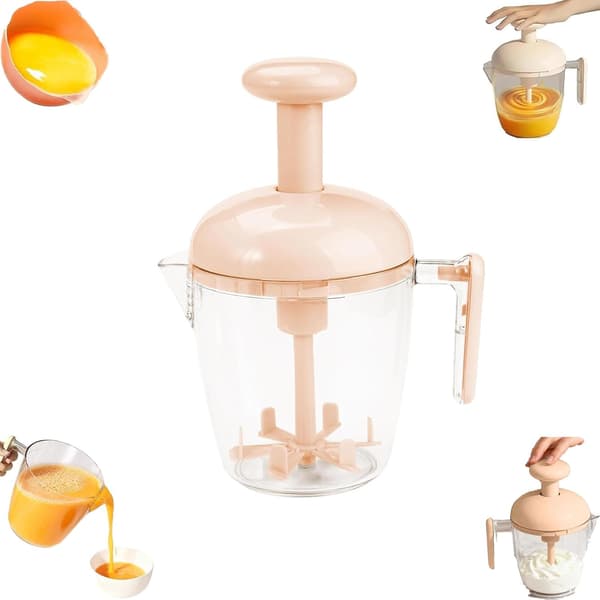 Lyserød Push-Action Håndpisker - Ergonomisk Multi-Blads Mixer til Æg, Fløde, Mælkeskummer & Pandekagedej Light Pink