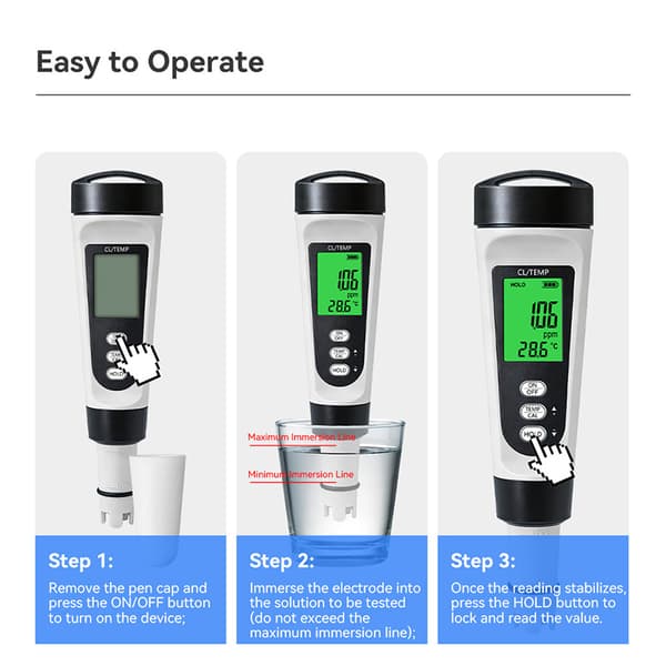 4-i-1 Digital Vandkvalitetstester Pen, pH / TDS / EC / Temperaturmåler, Grøn Baggrundsbelyst LCD, Hvid & Sort Krop, Bærbart Vandtestsæt til Akvarium