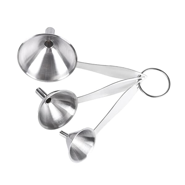 3-delars mini trattset i rostfritt stål, små flaskor, för matoljor och eteriska oljor.