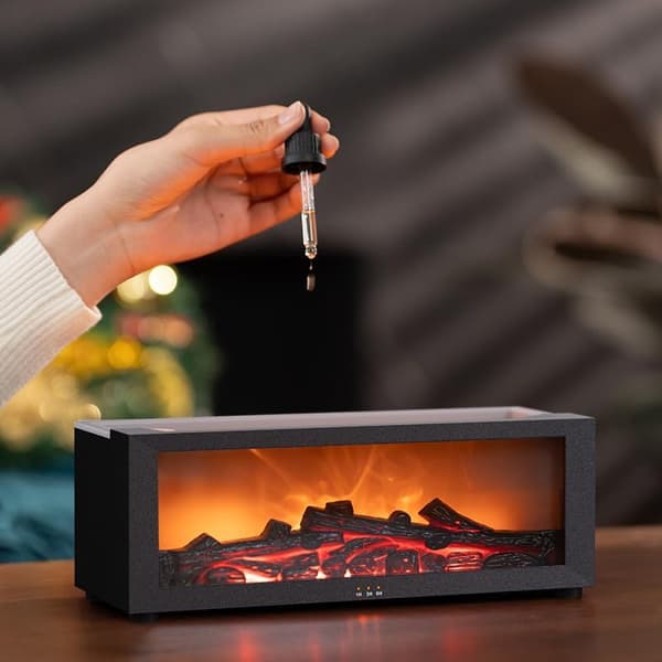 Diffuser og luftfugter med pejsflammedesign - Opgraderet version, med 7 flamme farver og lydløs drift. black