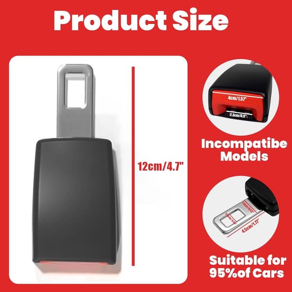 Setebelteforlenger - 2 Setebelteforlengere - Bilsetebelteadapter - Passer de fleste biler - Bilsetebelteforlenger Biltilbehør - 12cm