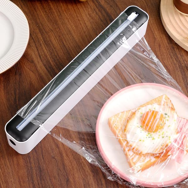 Multikutter for plastfolie, aluminiumsfolie og bakepapir, magnetisk holder for ruller opptil 30 cm bredde, lett å rive (blå)