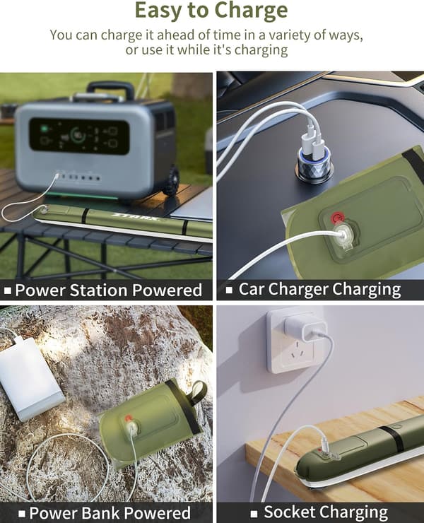 USB-C Genopladelig Campinglysstang, IP66 LED Teltlys, Grøn, 1 Pakke