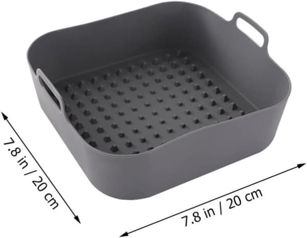 Firkantet gjenbrukbart silikon airfryer ovnstilbehør, grå