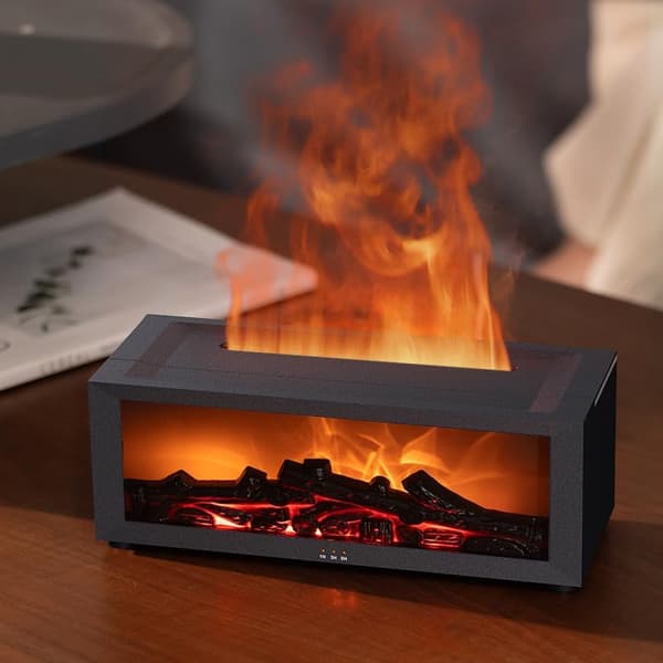 Diffuser og luftfugter med pejsflammedesign - Opgraderet version, med 7 flamme farver og lydløs drift. white