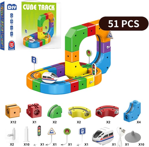 Click on the Track Sähköjunarata, Magic Track Cube, 3D-upotettu asettelu junarata, DIY Cube Track, lapsille (51 kpl)
