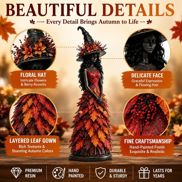 Förtrollad Hösthäxfigur, Halloween Häxstaty, Hösthäxdekoration