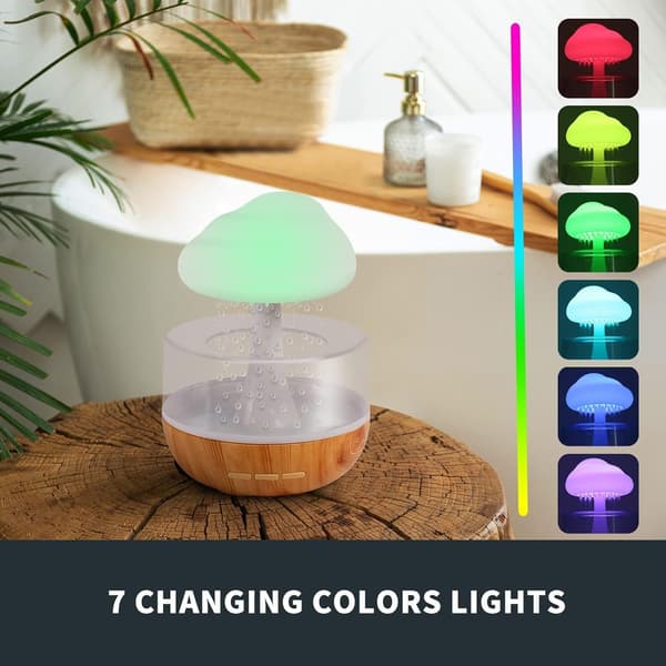 Regnsky Natlampe, Æterisk Olie Diffuser, Mini Luftfugter, Skrivebord, Fontæne, Sengekant, Søvn, Afslapning, Vanddråbelyd (Hvid)