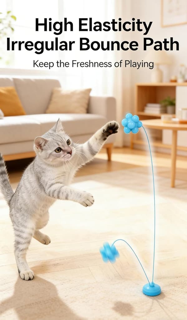 Multifunksjonell elastisk ball for katter, bittesikre interaktive katteleker, svært elastisk, brukt til selvunderholdning og lindring av kjedsomhet.