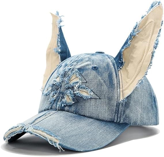 Doberman Öronhatt Sliten Denim Baseballkeps med Böjbara Dobermanöron Y2k Trasig Stil Solhatt A