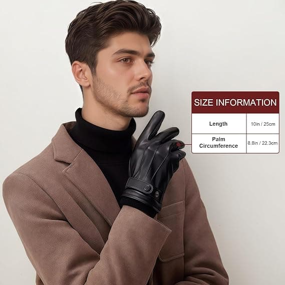 Herrehandsker i ægte læder - Herrehandsker egnet til vinter, touchscreen-kompatible, lavet af ægte læder med varmt cashmere-for.