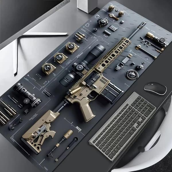 Militært Våpenmontering Gaming Musematte - Stor Taktisk Design Skrivebordsmatte med Sklisikker Gummibase for PC-Gaming