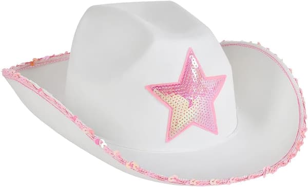 Vit cowboyhatt i filt med rosa stjärna