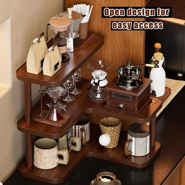 3-lags træ krusholder bordplade, kaffestation organizer, bordhylde til te kaffebar tilbehør, matcha stand, kaffekop display
