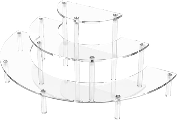 Akrylställ i tre nivåer, halvmåneformat cupcake-ställ, transparent förvaringslåda för parfym, desserter, samlarobjekt.