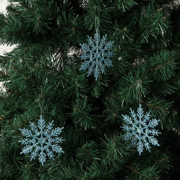 Julgranspynt i plast med glitter, snöflingor, 10 cm, 36-pack Light blue