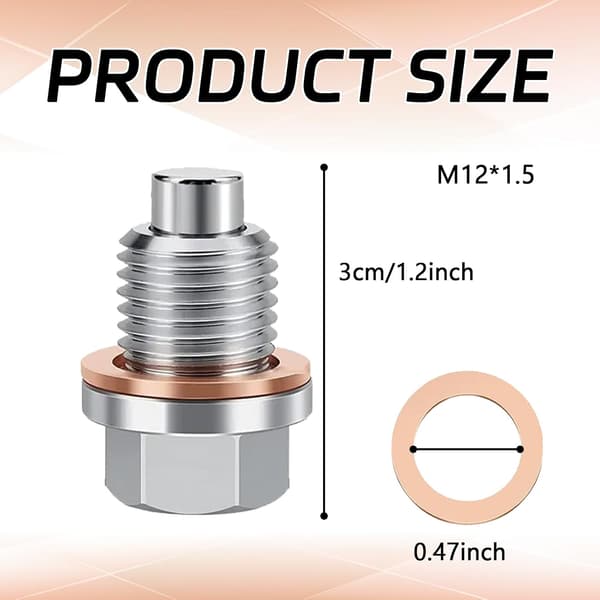 M12 x 1,5 magnetisk oljeplugg, oljepluggmutterbolt med 5 stk. kobberpakninger, universell motor i rustfritt stål for oljeskift B