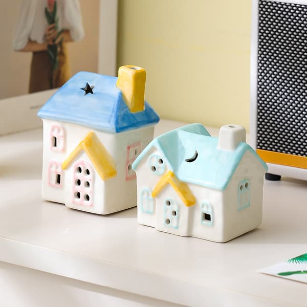Søde håndmalede keramiske hus-aromaterapi-ornamenter Pastel Mini Hus Keramisk Indretning til Hjem & Bordplade