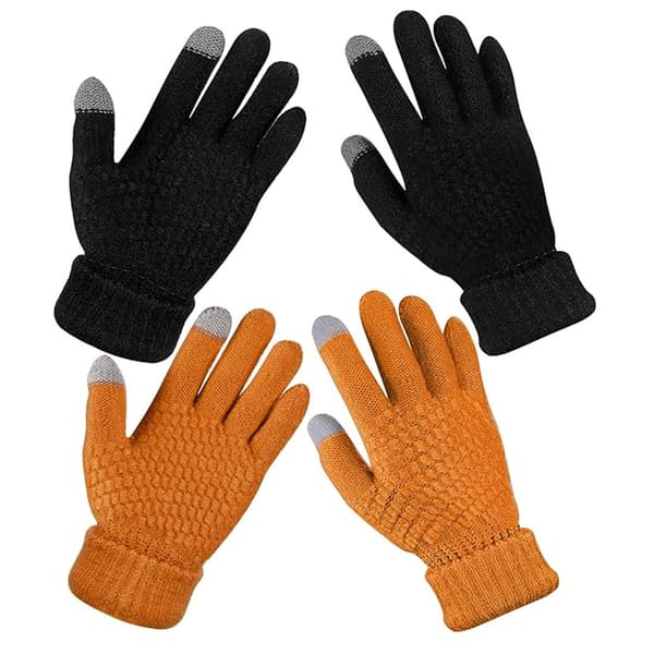2 par dame vinter touchscreen handsker, blød varm fleeceforing, strikkede elastiske manchetter vinter teksting handsker