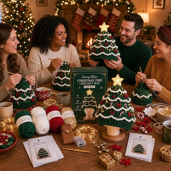 Lysende juletræshæklet hat DIY-sæt, 9,1 tommer LED-garnhåndværk, englevelsignelse julepynt, 1 stk. A