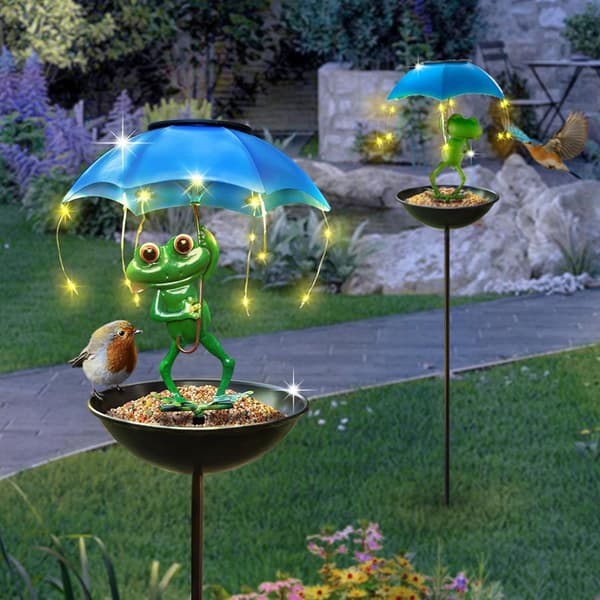 Solar Fuglefoder Frø Haveindretning, Udendørs Solcellelamper med Paraply, Kolibrifoder Dekorativ Sti Belysning Gårdsplads Kunst Ornament Fuglefoder C