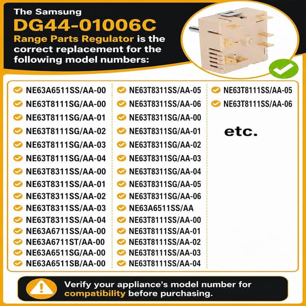 DG44-01006C Siftary Surface Infinite Switch Kompatibel med Samsung Range Surface Element Control, Infinite Switch erstatter for Samsung PER001-12D