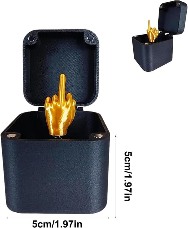 Mittenfingret i en låda, en practical joke-presentförpackning med en utskjutande hand, rolig presentförpackning, (2 stycken)