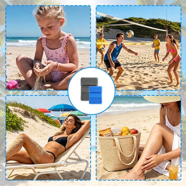 Sandfjerner til strand 2 stk. bløde sandaftørringshandsker til strand Bærbar sandfjerner-pose til camping, sommer, rejser, strandferie