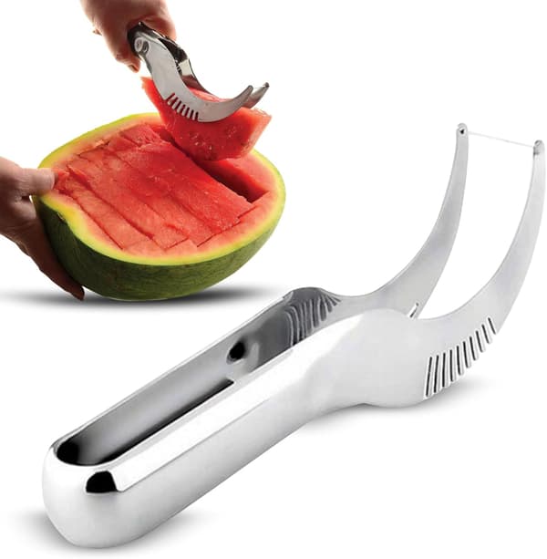 Vannmelonskive i rustfritt stål, ergonomisk fruktskive egnet for vannmeloner, meloner, cantalouper og honningmeloner.