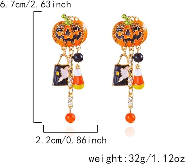 Halloween Græskar Vedhæng Øreringe Orange Guld Lav Allergi Legering Slik Charm Spøgelse Efterår Kvinder Halloween Søde Smykker