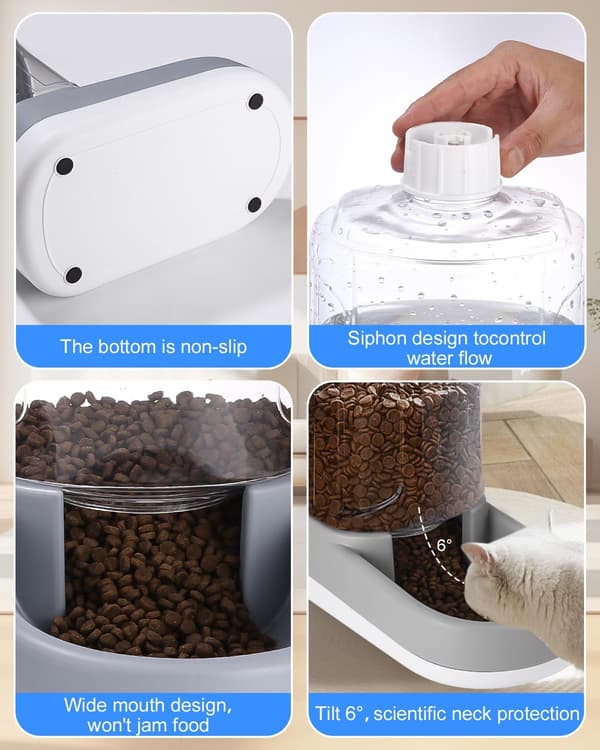 Automatisk kattefoderautomat og hundevanddispenser, 2-pak, 3,8 liter. Automatisk foder- og vanddispenser til katte og hunde.