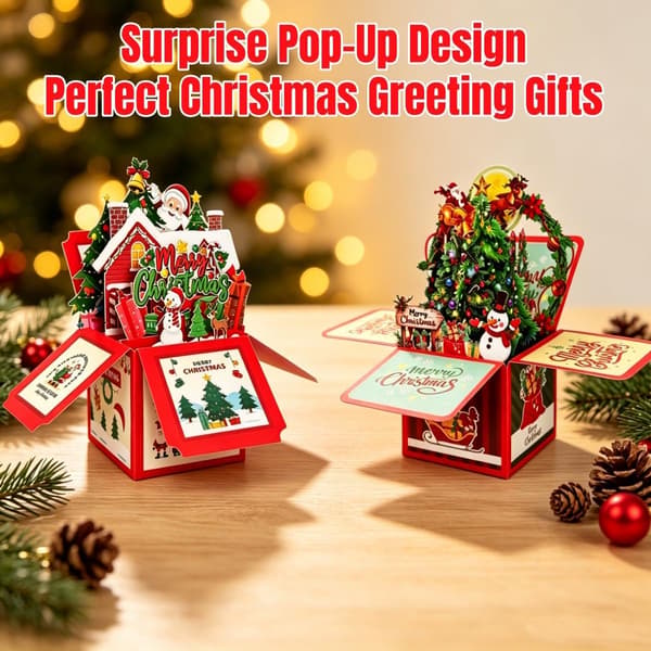 3D Pop-up julekort, julemand design røde pop-up julekort, julehilsen til mand, kone, bror, søster, mor, far, venner