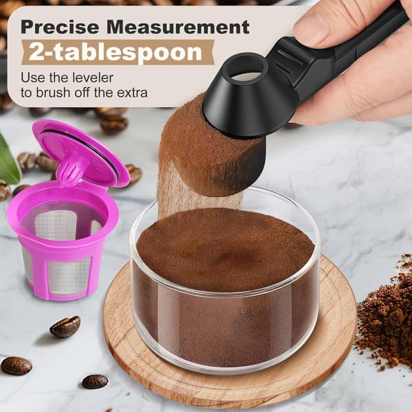 Återanvändbar K-Cup Kaffekapsel & Tratt Set - 2 msk Måttskopa för Malet Kaffe, Proteinpulver & Te (Svart, 1-pack) One package