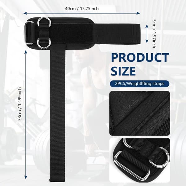 2-pak løftestropper med manchet — Kraftig håndledsstøtte til dødløft, pull-ups, kabeltræning — Bodybuilding træningstilbehør til mænd og kvinder — Sort