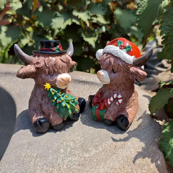 Highland Cow-figurer, Heminredning, Set om 2 (Jul)
