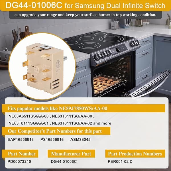 DG44-01006C Siftary Surface Infinite Switch Kompatibel med Samsung Range Surface Element Control, Infinite Switch erstatter for Samsung PER001-12D