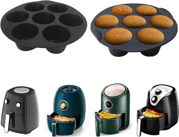 7-kops Airfryer Silikone Cupcakeform, Muffinsform Cupcakekopper, til Cupcakes Bagning, Muffins Kagekopper, Non-Stick Muffins Cupcake Bageform