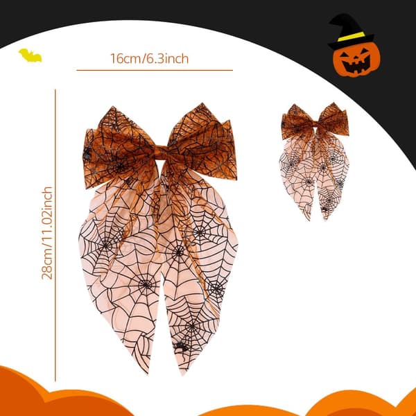2 STK Halloween Hårklemmer til Kvinder Sorte Webklemmer til Hår Søde Med Rhinestone Designs Brun Orange Sløjfe Hårkløer Halloween Søde Klemmeclips til