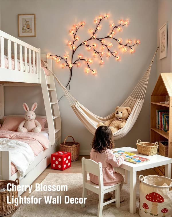 Kirsebærblomstlys for soveromsinnredning, 1,2 m 48 LED-blomsterlys