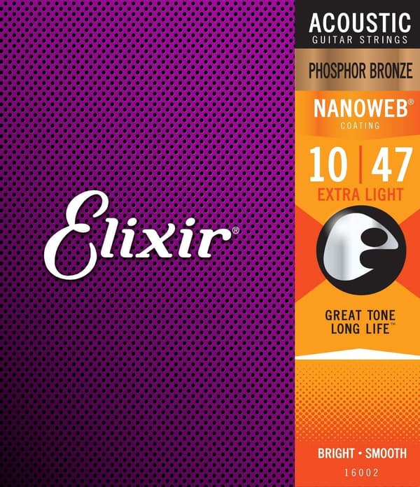 Fosforbrons Nanoweb 16002 Extra Lätta 10-47 Akustiska Gitarrsträngar, 6-pack, inkluderar poleringsduk.