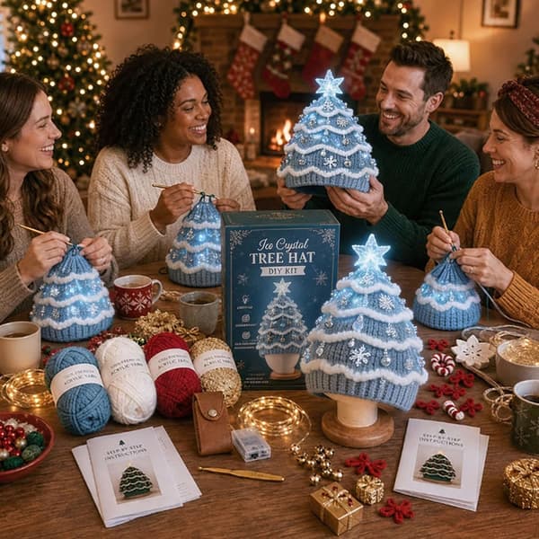 Lysende juletræshæklet hat DIY-sæt, 9,1 tommer LED-garnhåndværk, englevelsignelse julepynt, 1 stk. C