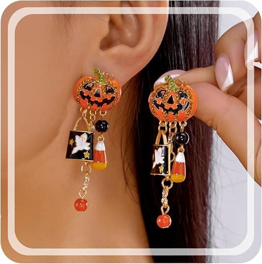 Halloween Græskar Vedhæng Øreringe Orange Guld Lav Allergi Legering Slik Charm Spøgelse Efterår Kvinder Halloween Søde Smykker