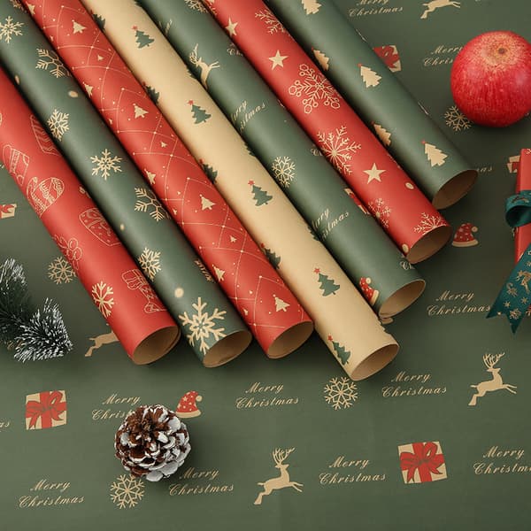 Omslagspapper, julklappspapper set (7-pack), kraftpapper julklapps-omslagspapper, 50x74 cm - återanvändbart presentpapper