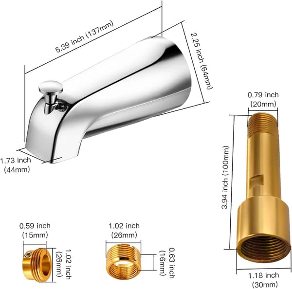 Forkromet badekarstud med omskifter, brusearmatur messingadapter, 5,3\"