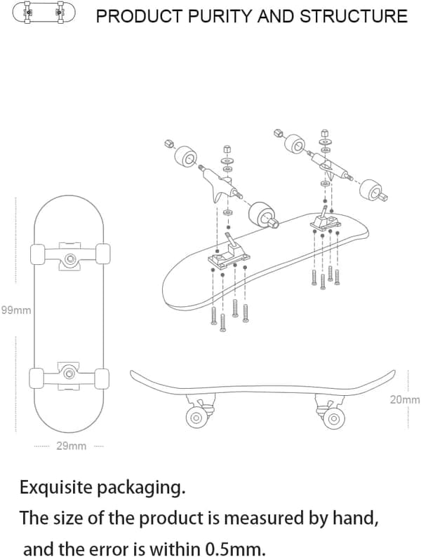 Tre, pro Fingerboard 29mm Mini håndbrett、Premium Fingerboard Ideell for fingerferdighetsmanøvrer (Bryting)