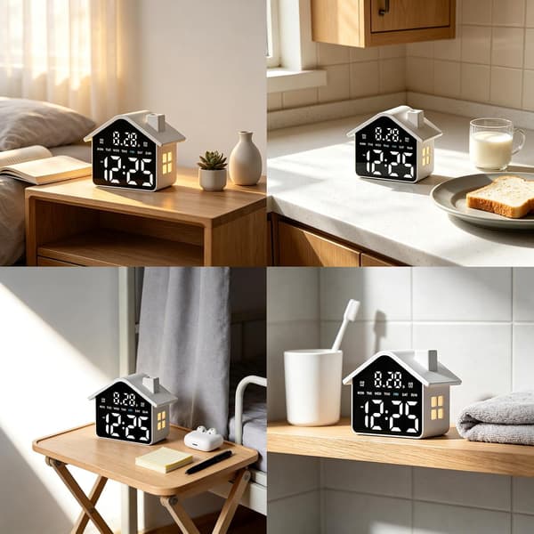 Husformet LED digital vekkerklokke med nattlys
