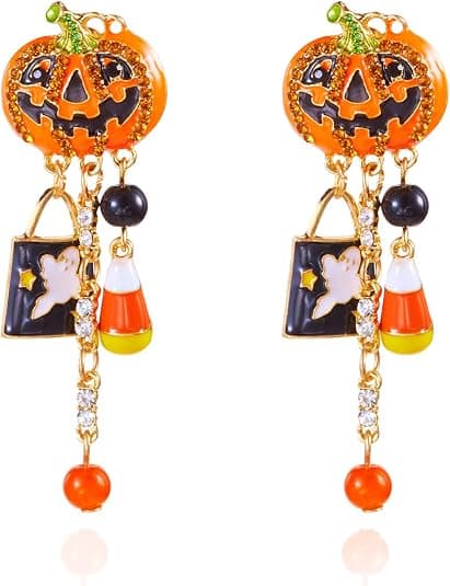 Halloween Græskar Vedhæng Øreringe Orange Guld Lav Allergi Legering Slik Charm Spøgelse Efterår Kvinder Halloween Søde Smykker