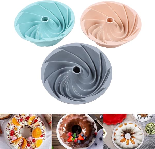 Tre-delt kakeform, silikonform, non-stick kakeform, riflet brødform for baking av donuts, muffins, kaker, kjeks og puddinger.