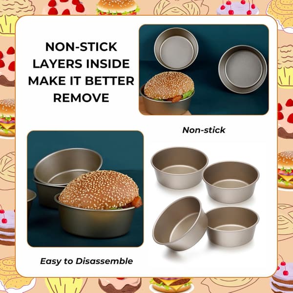 4-delt Mini Brødform Sæt - 4 Tommer Runde Non-stick Bageforme i Kulstofstål til Boller, Kager & Cheesecakes
