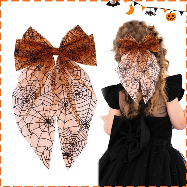 2 STK Halloween Hårklemmer til Kvinder Sorte Webklemmer til Hår Søde Med Rhinestone Designs Brun Orange Sløjfe Hårkløer Halloween Søde Klemmeclips til